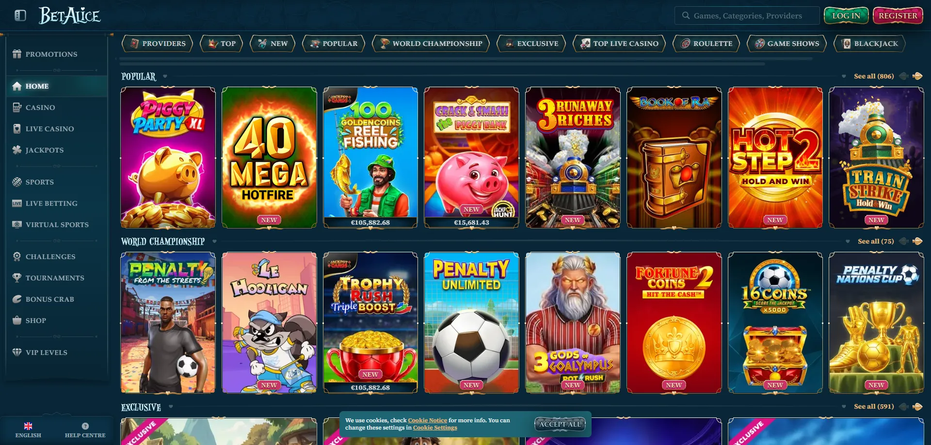 BetAlice slot online Pragmatic Play NetEnt giochi da casinò